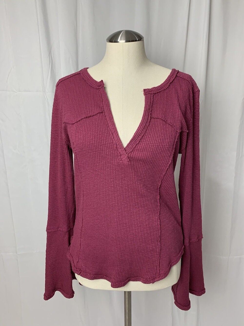 Free People Give a Little Tee Thermal Top Fairytale Bell Sleeve Rose Pink S